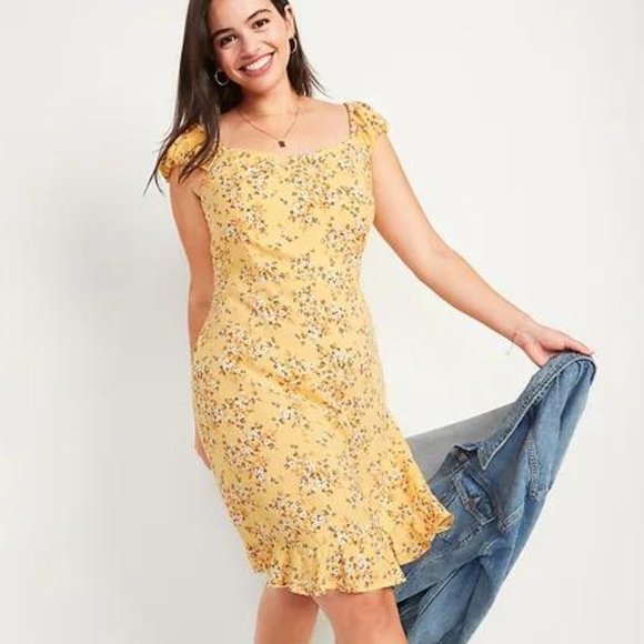 Old Navy Tops - Old Navy Fit and Flare Puff-Sleeve Floral-Print Dress for Women New